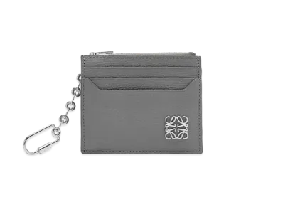 LOEWE Anagram Square Cardholder In Pebble Grain Calfskin With Chain "Asphalt Grey"
