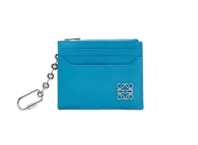 LOEWE Anagram Square Cardholder In Pebble Grain Calfskin With Chain "Lagoon Blue"
