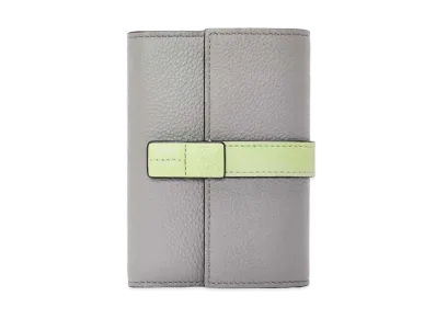 LOEWE Small Vertical Wallet In Soft Grained Calfskin "Pearl Grey/Light Pale Green"