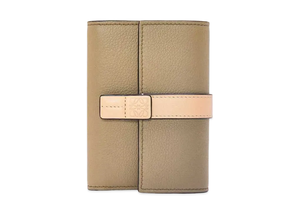 LOEWE Small Vertical Wallet In Soft Grained Calfskin "Artichoke Green/Dusty Beige"