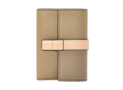 LOEWE Small Vertical Wallet In Soft Grained Calfskin "Artichoke Green/Dusty Beige"