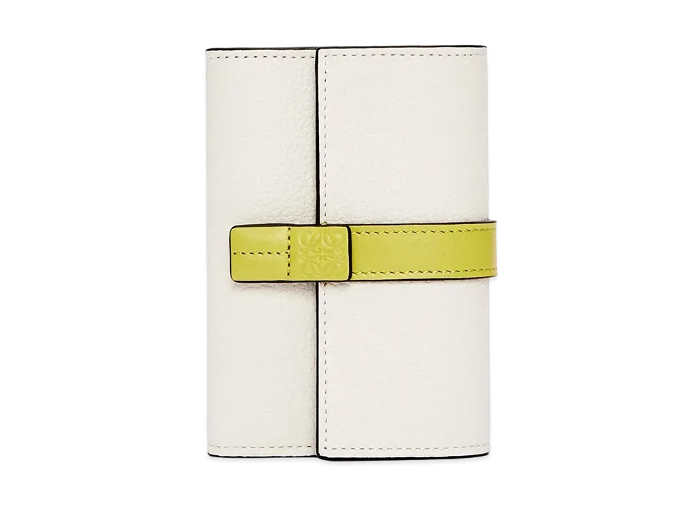 LOEWE Small Vertical Wallet In Soft Grained Calfskin "Soft White/Lime Yellow"