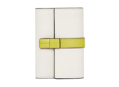 LOEWE Small Vertical Wallet In Soft Grained Calfskin "Soft White/Lime Yellow"