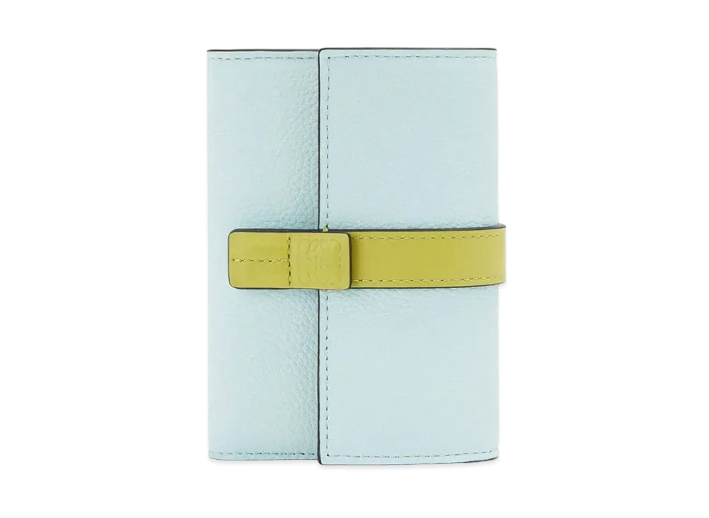 LOEWE Small Vertical Wallet In Soft Grained Calfskin "Crystal Blue/Lime Yellow"