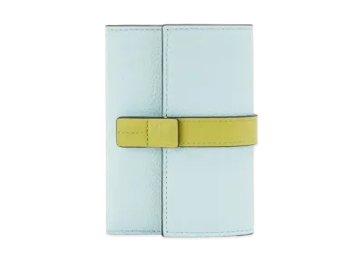 LOEWE Small Vertical Wallet In Soft Grained Calfskin "Crystal Blue/Lime Yellow"