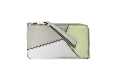 LOEWE Puzzle Coin Cardholder In Classic Calfskin "Ash Grey/Light Celadon"