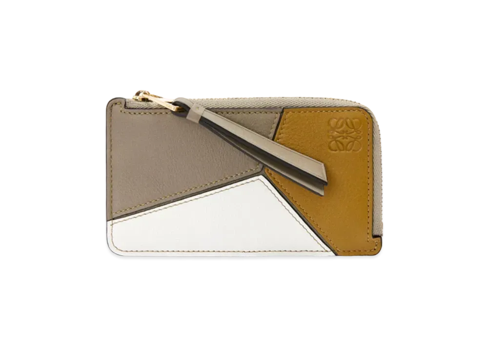 LOEWE Puzzle Coin Cardholder In Classic Calfskin "Ochre/Laurel Green"