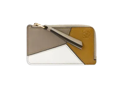 LOEWE Puzzle Coin Cardholder In Classic Calfskin "Ochre/Laurel Green"