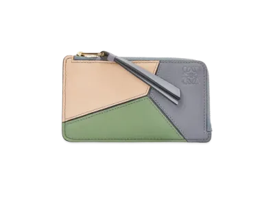LOEWE Puzzle Coin Cardholder In Classic Calfskin "Asphalt Grey/Nude"
