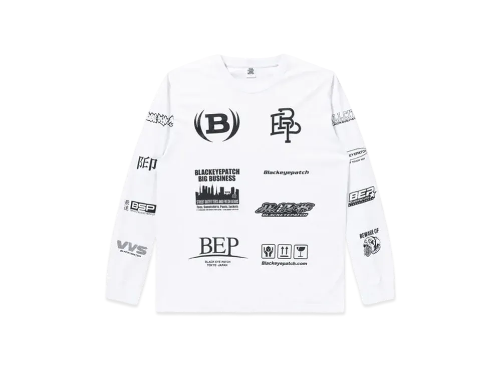 Black Eye Patch Multi Logo L/S Tee "White"