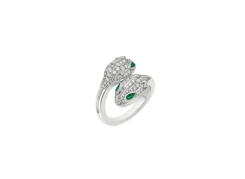 BVLGARI Serpenti Seduttori Ring Emerald Diamond 18K "White Gold/Green"