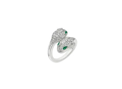 BVLGARI Serpenti Seduttori Ring Emerald Diamond 18K "White Gold/Green"