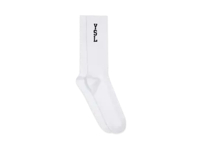 Saint Laurent YSL Jacquard Socks In Cotton "Blanc"