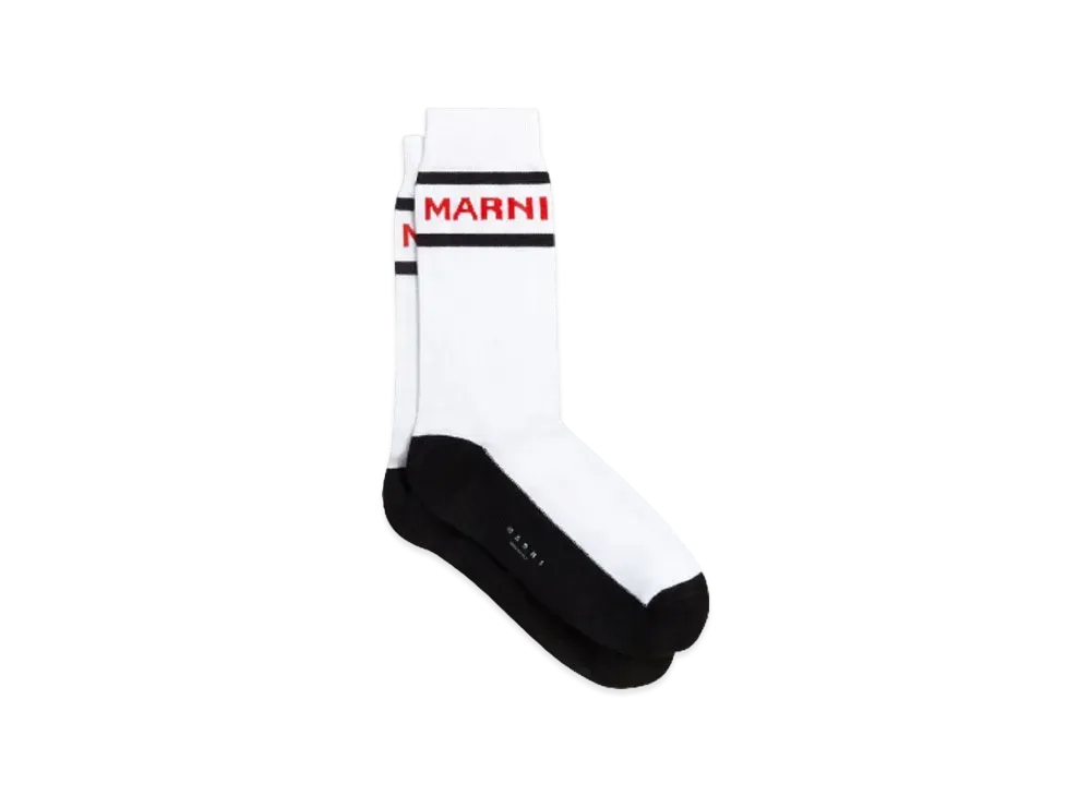 Marni Cotton Socks With Logo "Lily White"