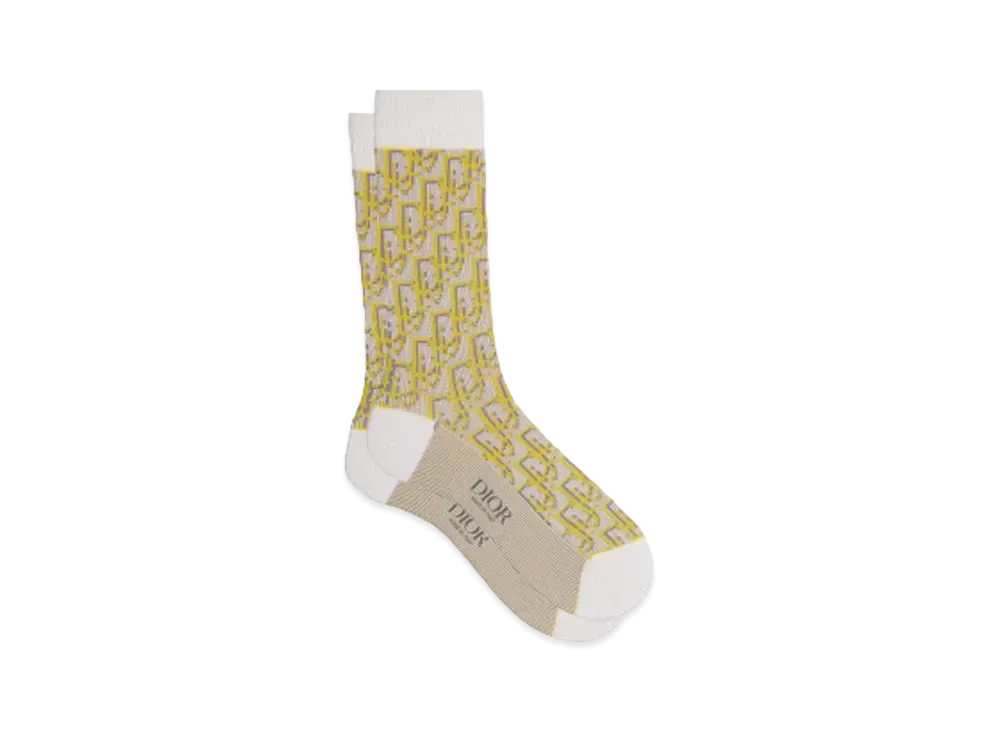 Dior Dior Oblique Socks Technical Cotton Jacquard "White/Yellow"
