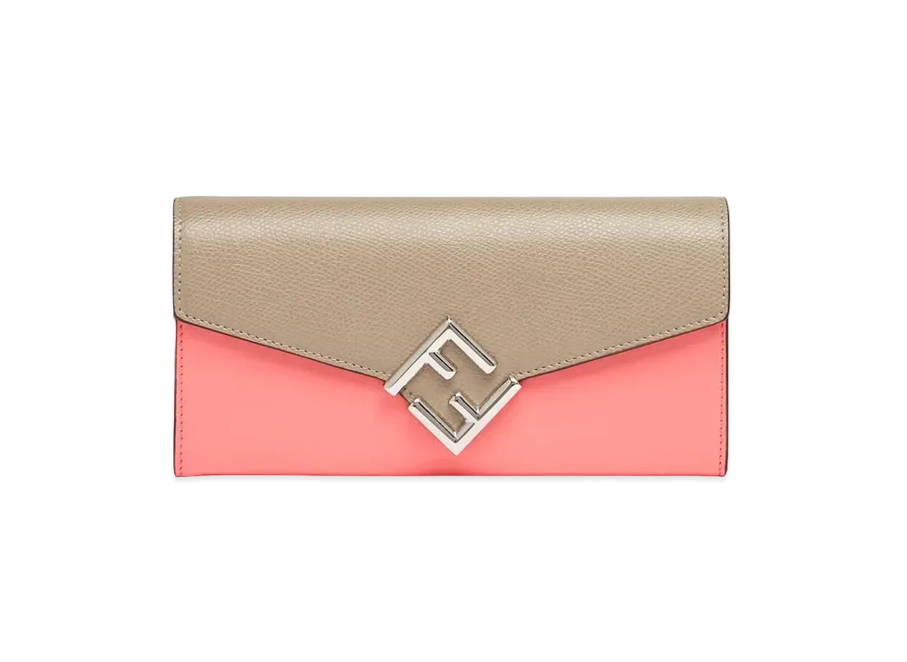 FENDI FF Diamonds Continental Wallet Two-tone Leather "Pink/Dove Grey"