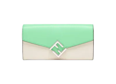 FENDI FF Diamonds Continental Wallet Two-tone Leather "White/Green"