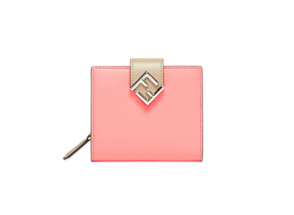FENDI FF Diamonds Bifold Wallet Two-tone Leather "Pink/Dove Grey"