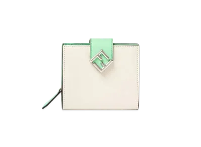 FENDI FF Diamonds Bifold Wallet Two-tone Leather "White/Green"