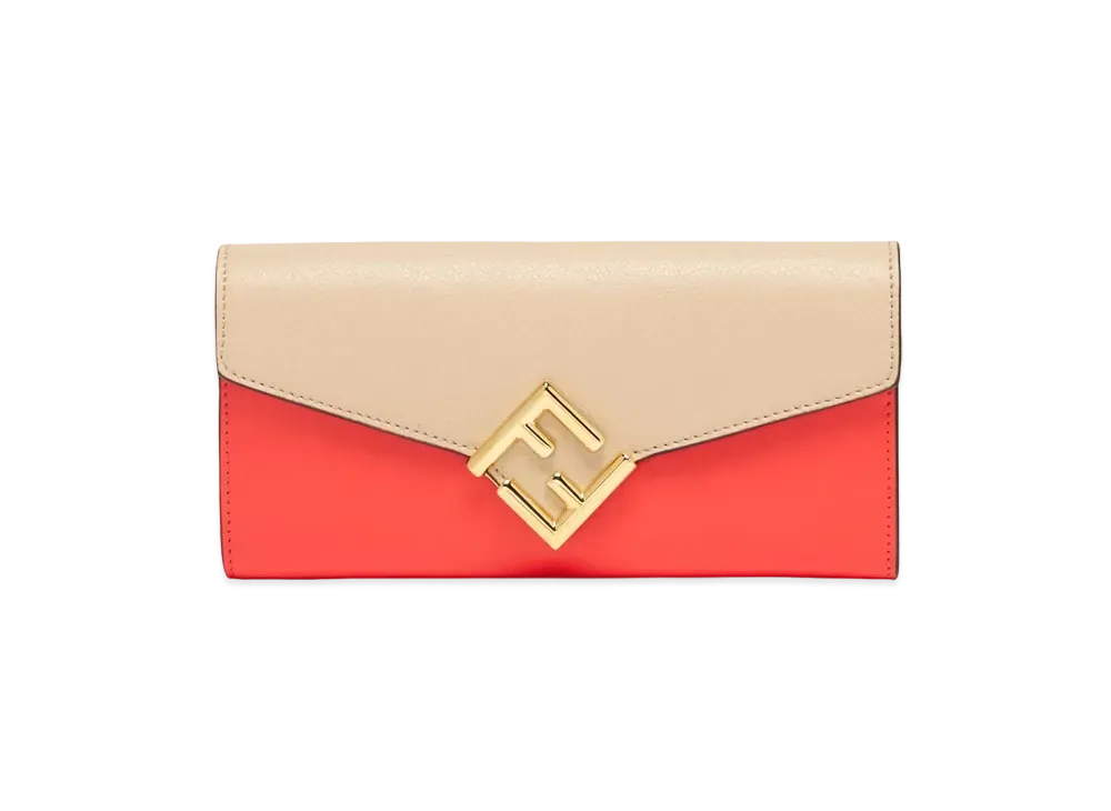 FENDI FF Diamonds Continental Wallet Two-tone Leather "Orange/Beige"
