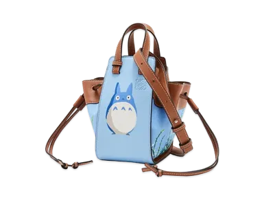 LOEWE x My Neighbor Totoro Mini Hammock Drawstring In Classic Calfskin and Linen "Light Blue"