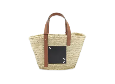 LOEWE x My Neighbor Totoro Dust Bunnies Small Basket Bag In Palm Leaf and Calfskin "Black/Tan"