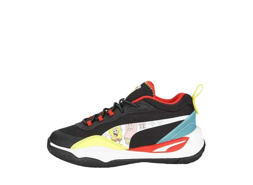 スポンジ・ボブ スクエアパンツ × プーマ PS プレイメーカー スニーカー "プーマブラック/プーマホワイト/セランダイン/ヒーローブルー"(キッズ)
