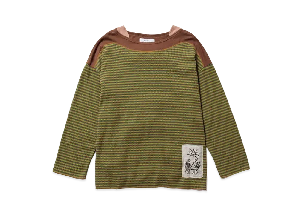 Sasquatchfabrix Boat Neck Border L/S Waffle "Brown"