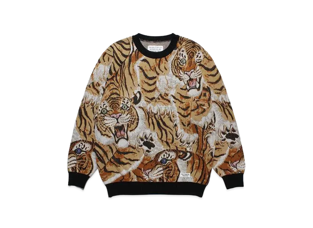 WACKO MARIA Tim Lehi / One Hundred Tigers Jacquard Sweater "Beige"