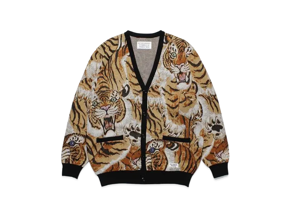 WACKO MARIA Tim Lehi / One Hundred Tigers Jacquard Cardigan "Beige"