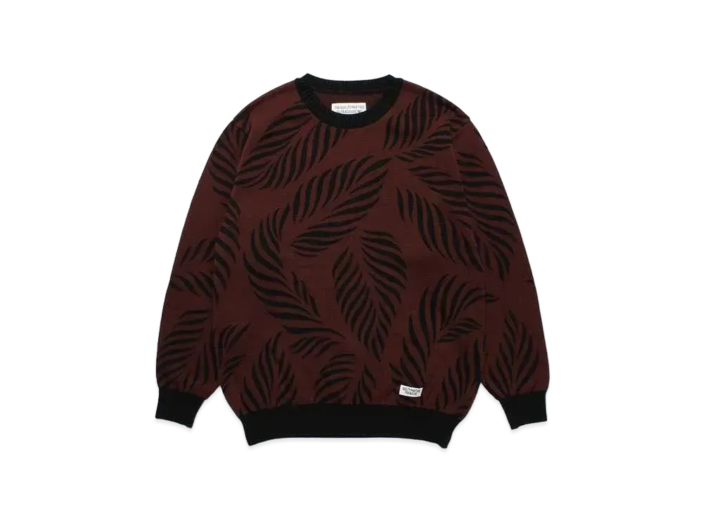 WACKO MARIA Leaf Jacquard Sweater "Burgundy"