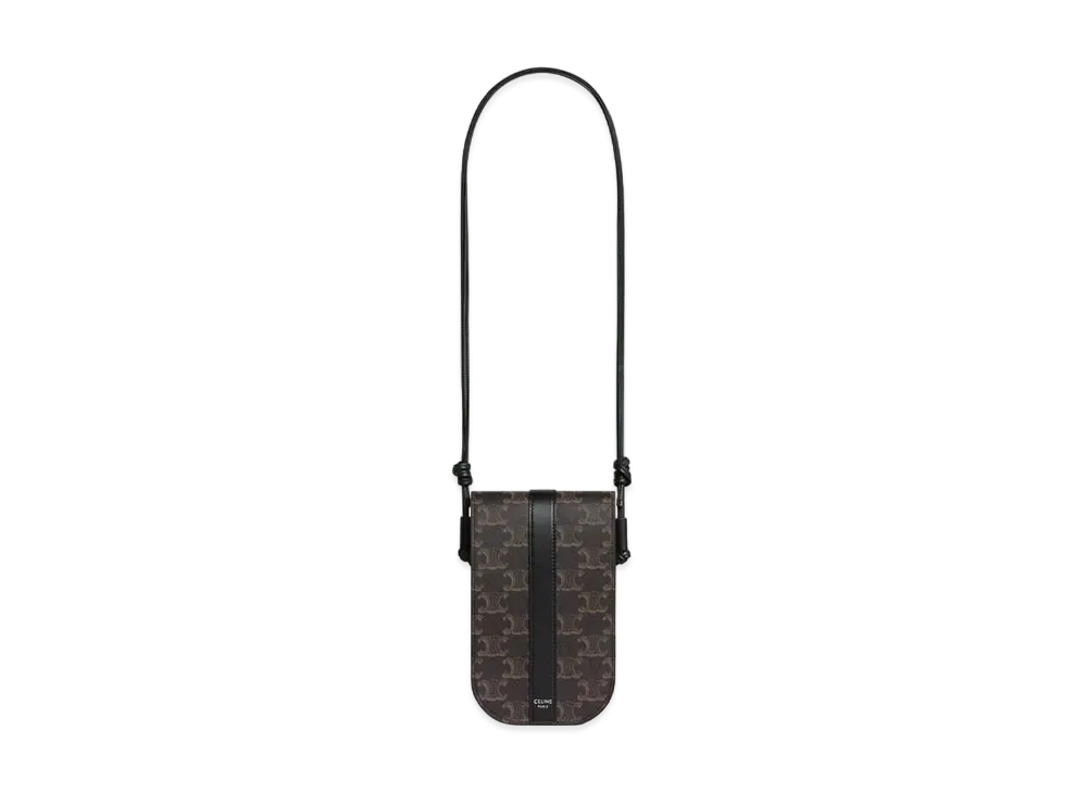 CELINE Phone Pouch In Triomphe Canvas and Calfskin "Black"