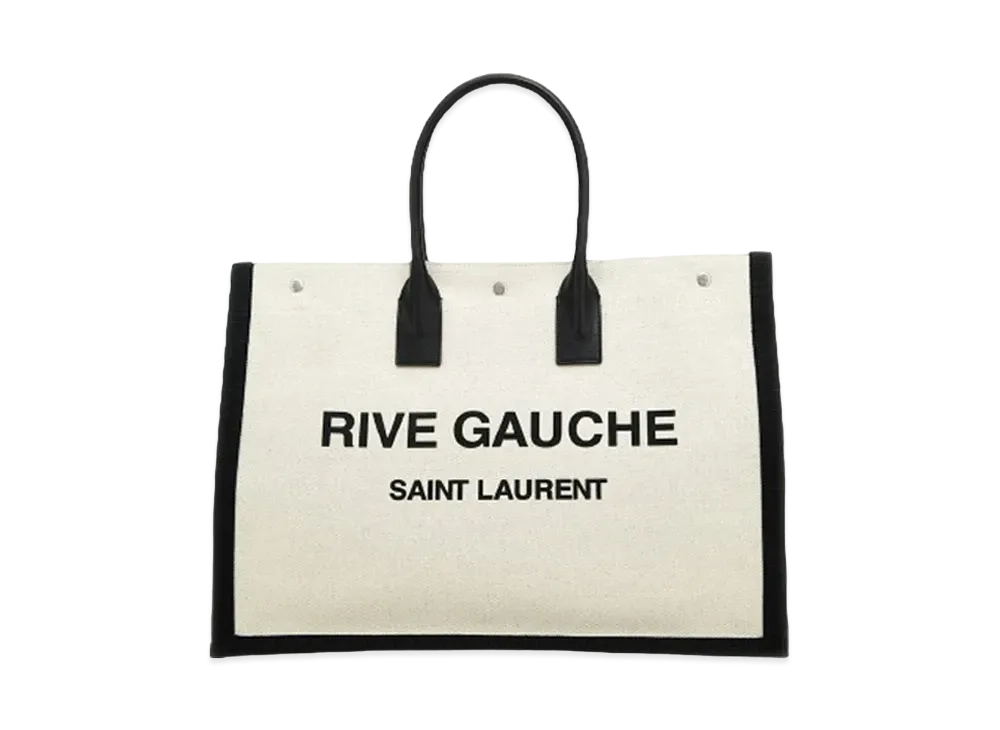 Saint Laurent Rive Gauche Large Tote Bag In Canvas and Smooth Leather "Grege/Black"