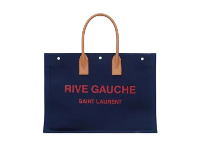 Saint Laurent Rive Gauche Large Tote Bag In Canvas "Marine Rose/Brown"
