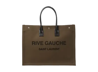 Saint Laurent Rive Gauche Large Tote Bag In Printed Canvas and Leather "Dark Kaki"