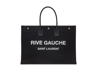Saint Laurent Rive Gauche Large Tote Bag In Printed Canvas and Leather "Noir Et Blanc"