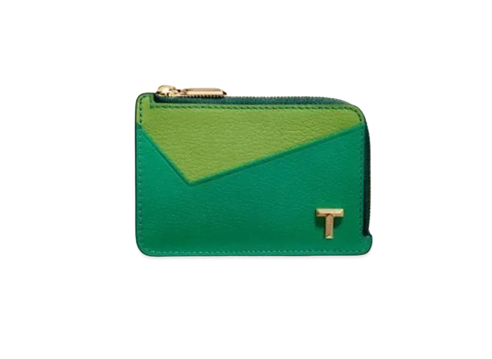Tiffany & Co. Tiffany T Zip Card Case In Colorblock Leather "Emerald Green"