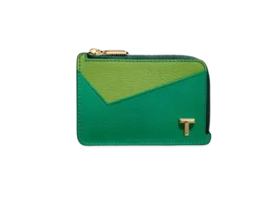 Tiffany & Co. Tiffany T Zip Card Case In Colorblock Leather "Emerald Green"