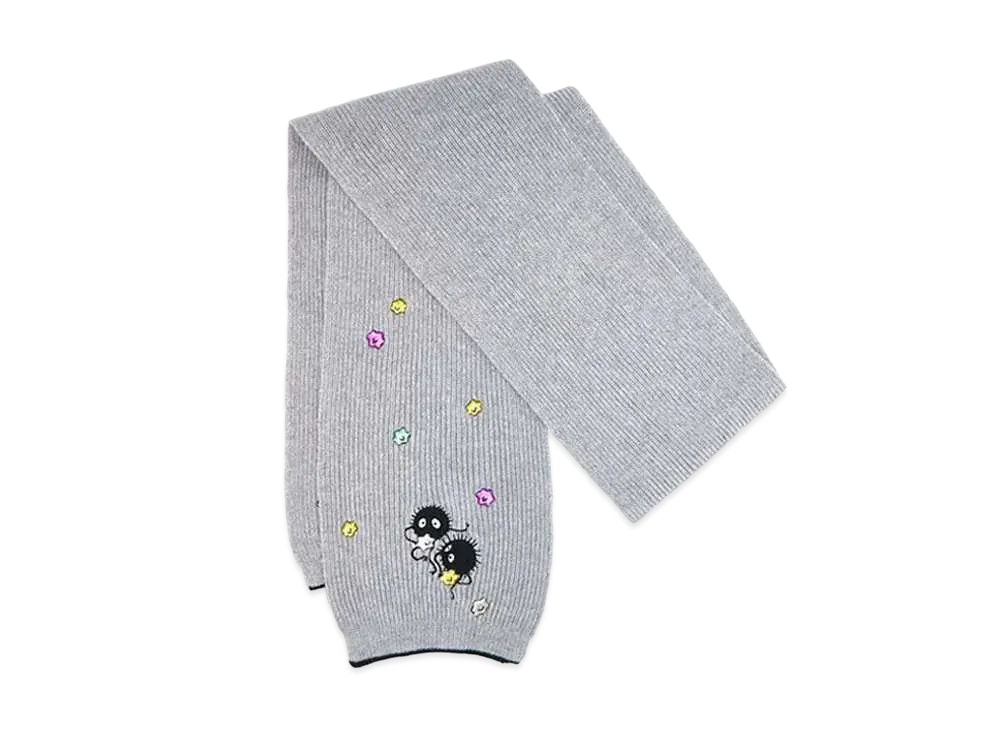 LOEWE x Spirited Away Susuwatari Embroidered Knit Scarf In Wool "Grey/Light Blue"