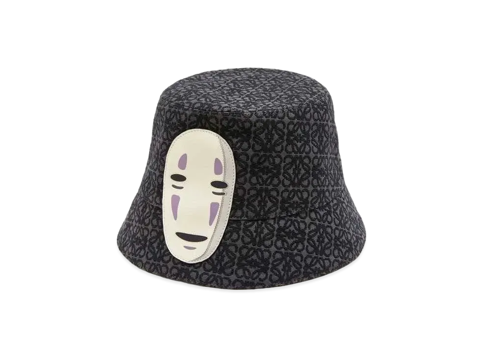 LOEWE x Spirited Away Kaonashi Bucket Hat In Anagram Jacquard and Calfskin "Anthracite/Black"