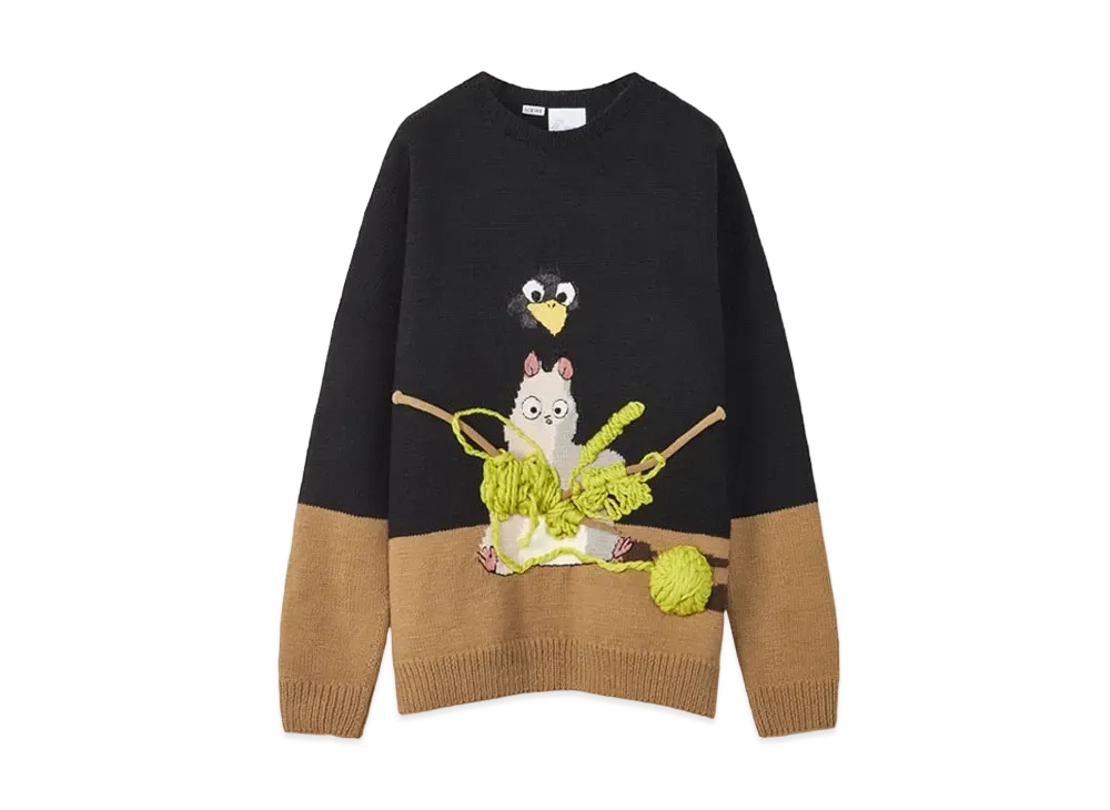 LOEWE x Spirited Away Bo Mouse Intarsia Sweater In Wool "Black/Camel"