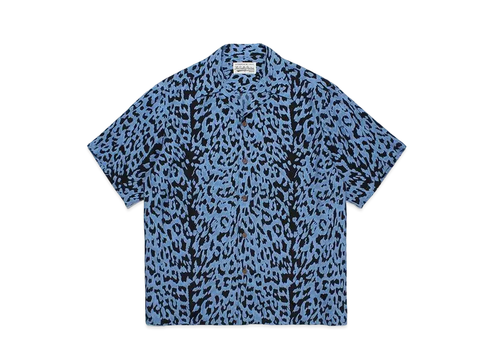 WACKO MARIA Leopard Open Collar Shirt "Navy"