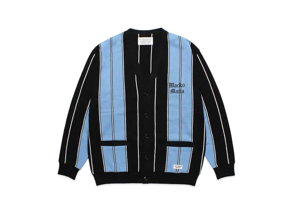 WACKO MARIA Striped Knit Jacquard Cardigan "Blue"