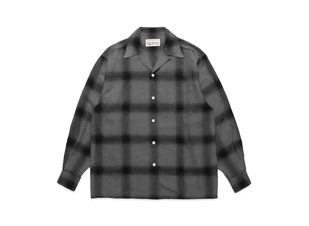 WACKO MARIA Check Open Collar Shirt "Gray Black"