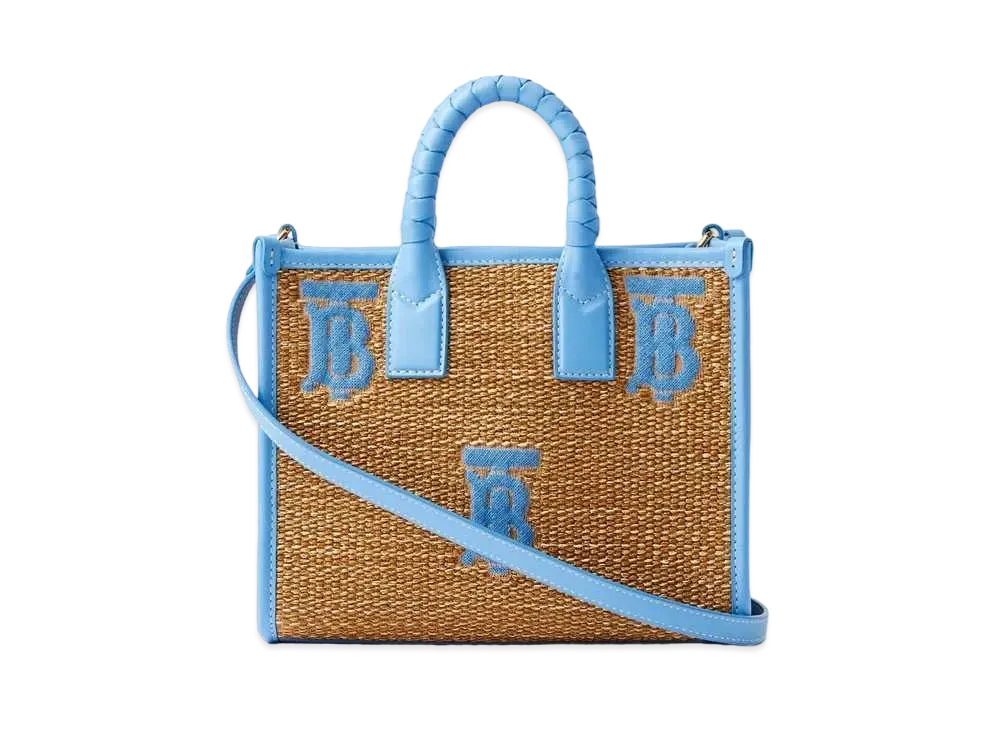 Burberry Mini Freya Tote "Natural/Cool Cornflower Blue"