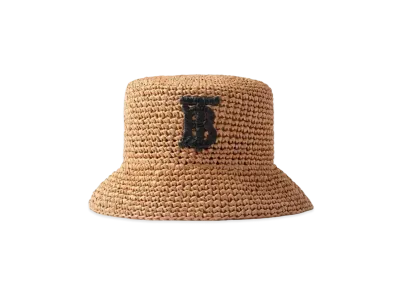Burberry Monogram Motif Raffia-effect Bucket Hat "Black/Beige"