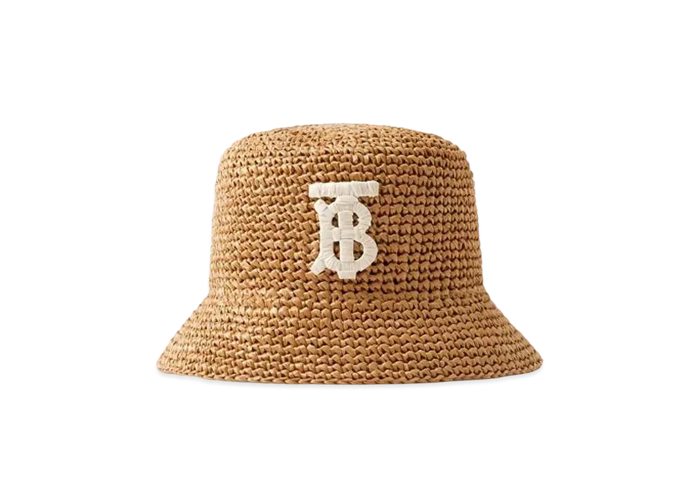 Burberry Monogram Motif Raffia-effect Bucket Hat "Natural/Beige"