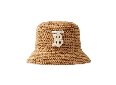 Burberry Monogram Motif Raffia-effect Bucket Hat "Natural/Beige"