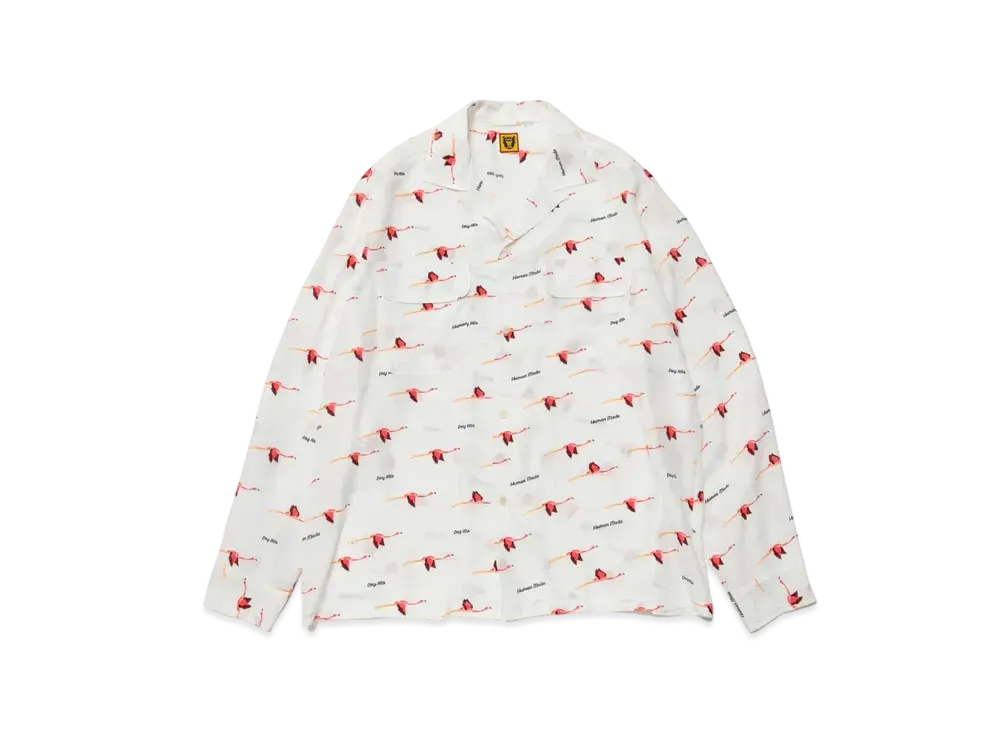 HUMAN MADE Flamingo Open Collar L/S Shirt "White"