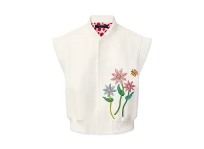 Louis Vuitton x Yayoi Kusama Flowers Sleeveless Leather Jacket "Blanc Optique"